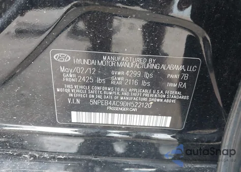 2013 Hyundai Sonata Gls из США, поврежденный, VIN 5NPEB4AC9DH522120